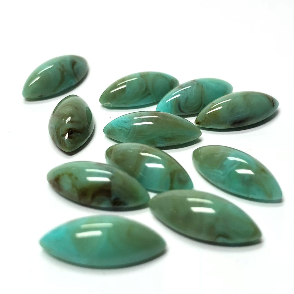 10X5MM Turquoise Matrix Color Navette Acrylic Cab (144 pieces)