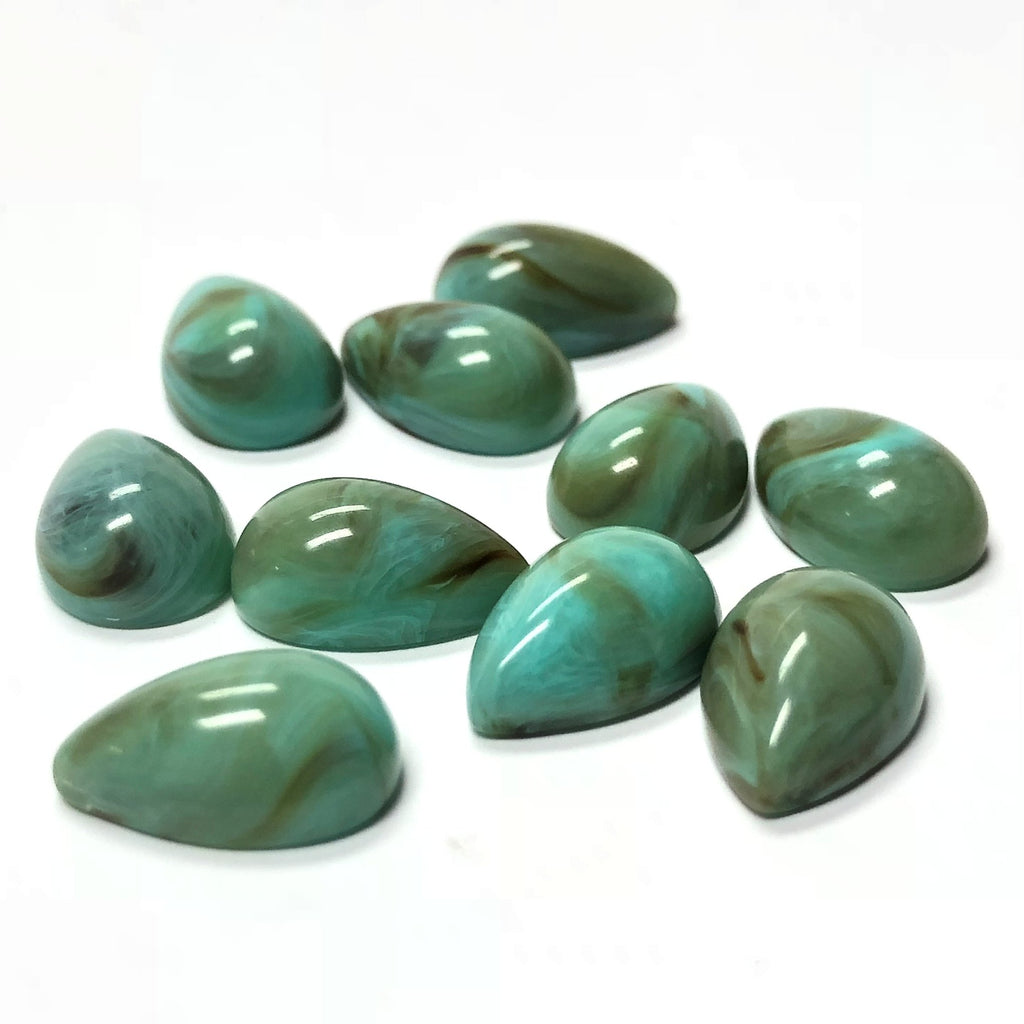 13X8MM Turquoise Matrix Color Pear Acrylic Cab (144 pieces)