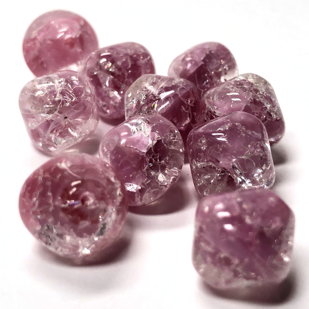 11MM Pink Crackle Glass Diamond Bead (36 pieces)