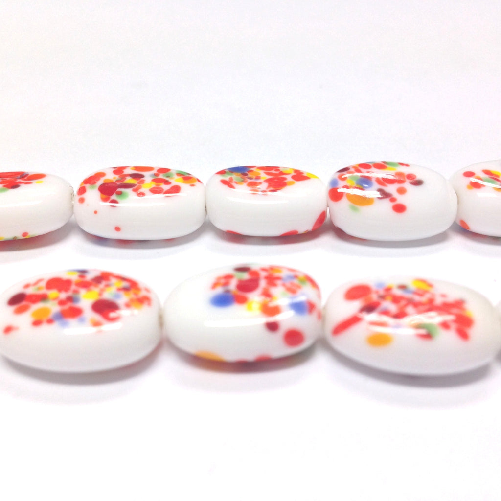 16X12MM Orange/White Oval Glass Floral Bead (30 pieces)