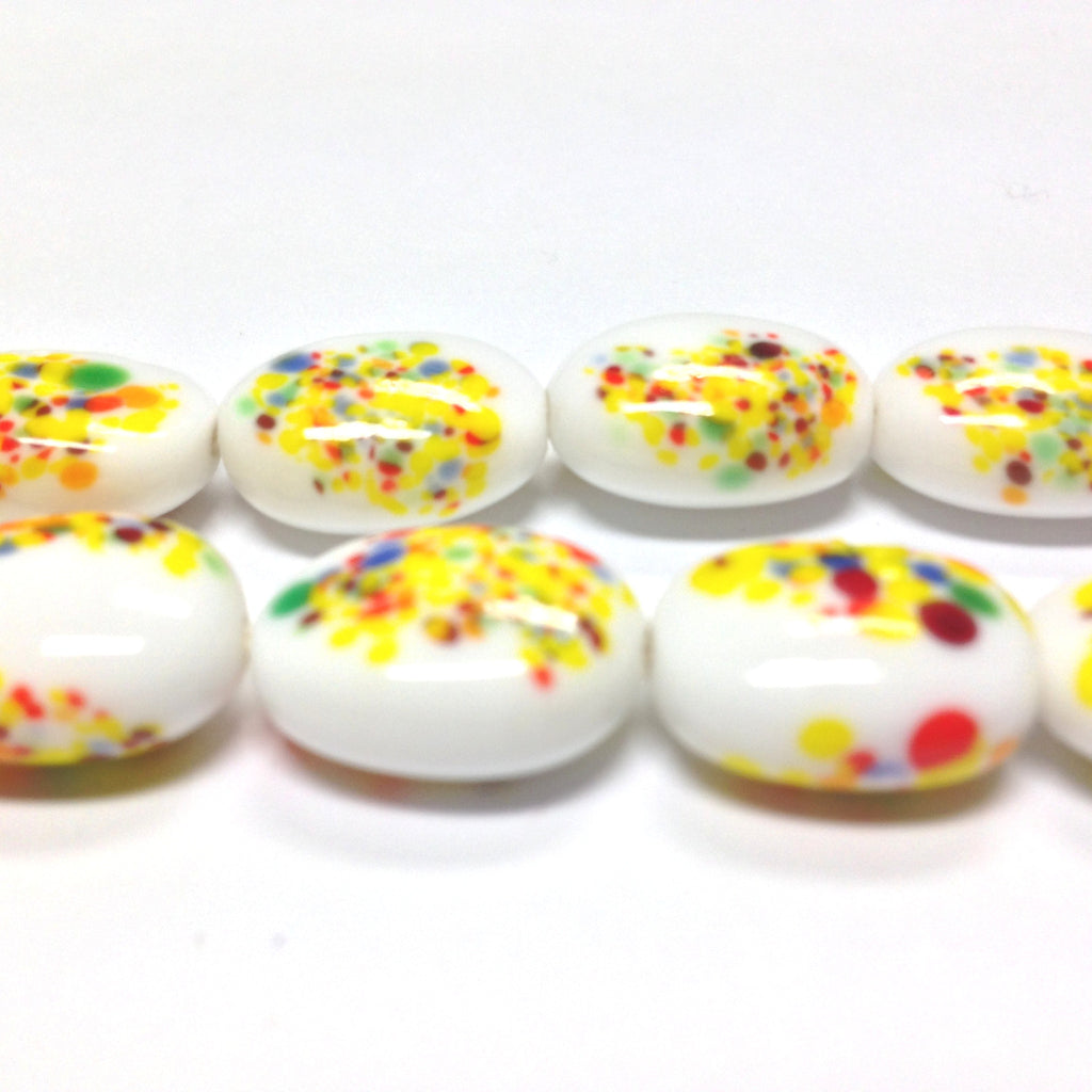 16X12MM Yellow/White Oval Glass Floral Bead (30 pieces)