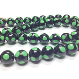 8MM Black Bead With Green Polka Dots (100 pieces)