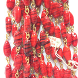 12X6MM Red Glass Oval Goldtone Beadchain (~10 Ft) (1 pieces)