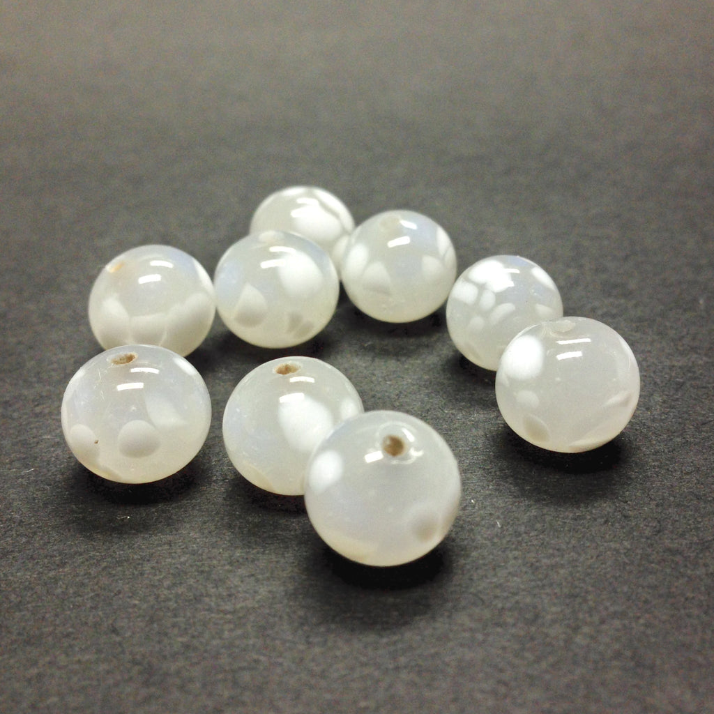 10MM White Spotted Glass Bead (60 pieces)