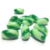 16X9MM Green Striped Glass Oval Bead (30 pieces)