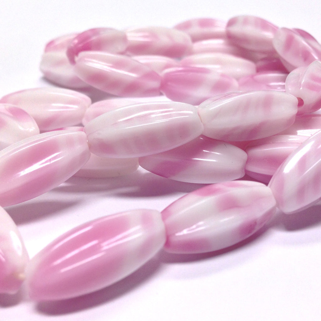 18X9MM Pink/White Glass Oval Bead (40 pieces)