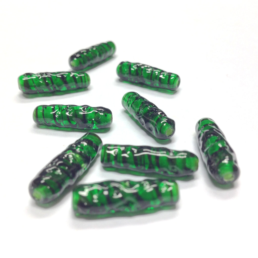 19X6MM Emerald Green Swirl Glass Tube Bead (80 pieces)