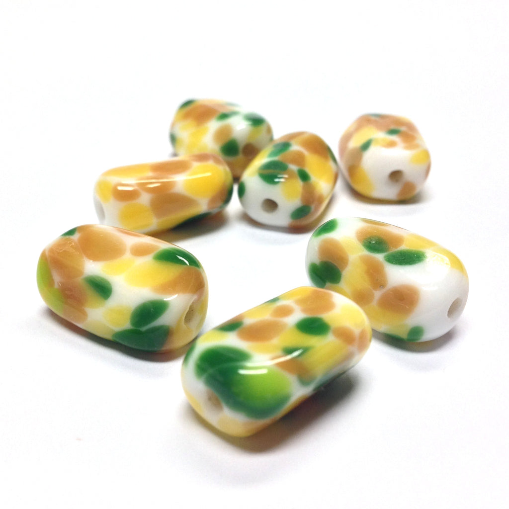 18X12MM White Glass w/Green/Brown Spots Bead (40 pieces)