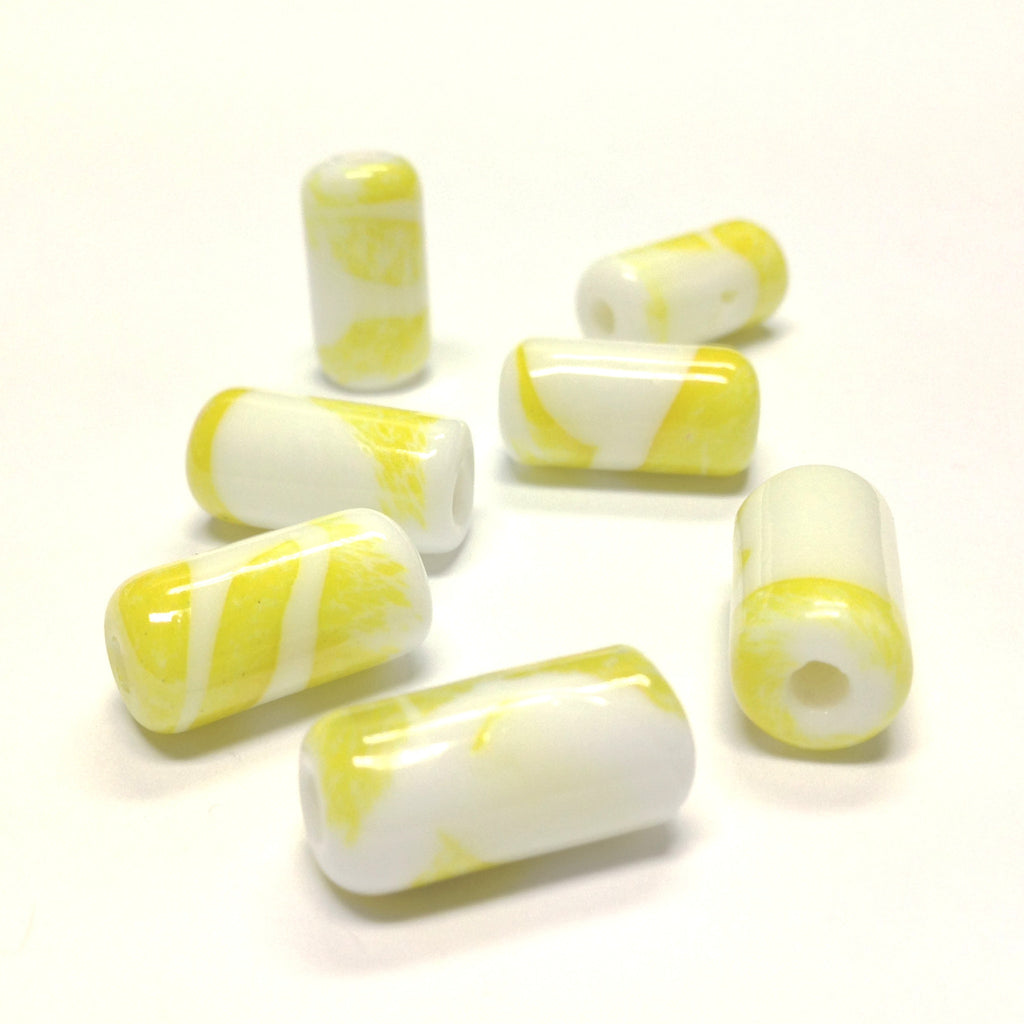 18X9MM Yellow w/White Ceramic Tube Bead (50 pieces)