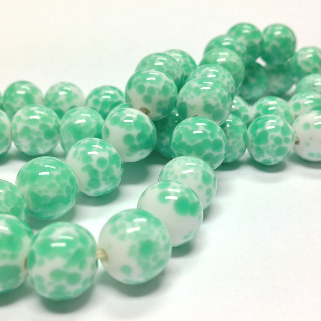 10MM White With Green Spots Glass Bead (50 pieces)