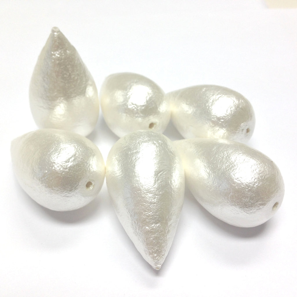40X23MM Papermache White Cotton Pearl Pear Bead 12 PIECES