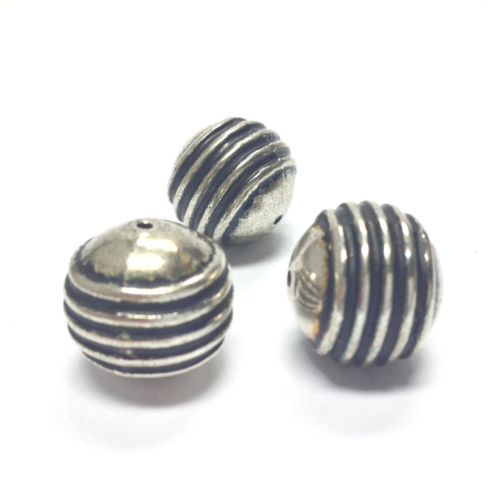 15MM Ant. Silver Ribbed Bead (36 pieces)
