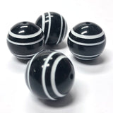 24MM Black w/"The White Stripes" Bead (6 pieces)